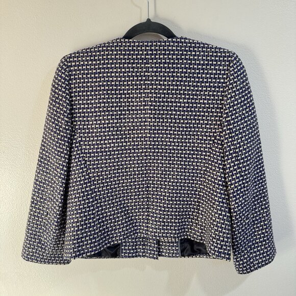 J. Crew Blazer Jacket Silk 8 Tweed Knit Checker Blue Black White Holiday Party - Picture 5 of 9